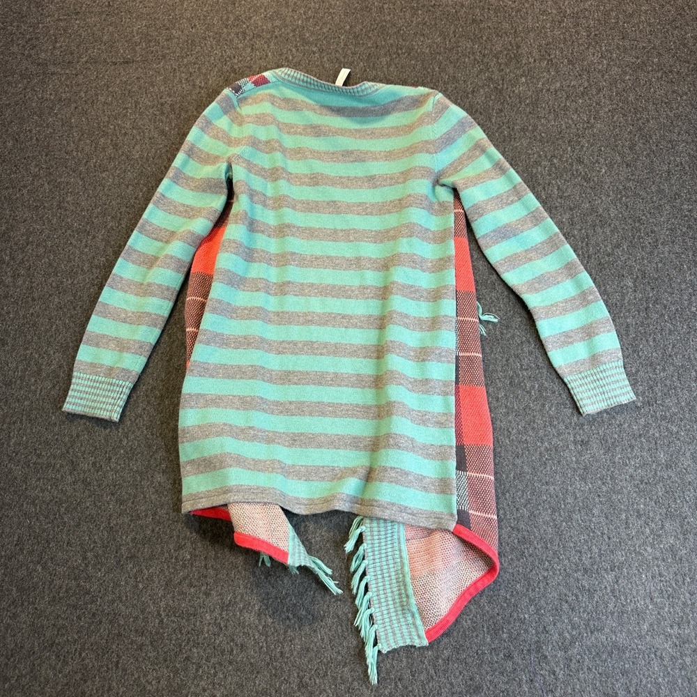 Matilda Jane Steadfast Open Front Cardigan Plaid Striped Fringe Teal Girls Sz 8 - Picture 11 of 16